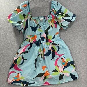 a new day Blue Floral Puff Sleeve Mini Dress